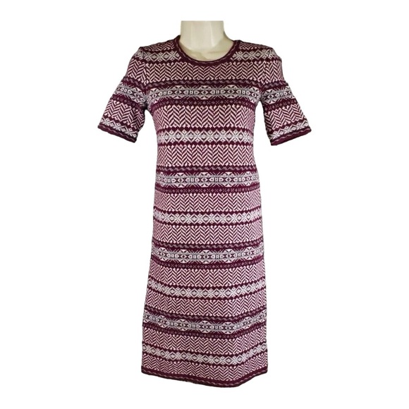 Lauren Ralph Lauren Fair Isle Knit Dress Cashmere Blend Burgundy Gray Cream Sz M - Picture 2 of 14